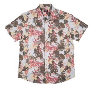 Untuckit Desisto Chambray Hawaiian Aloha Shirt Mens Large Blue Red Floral Retro